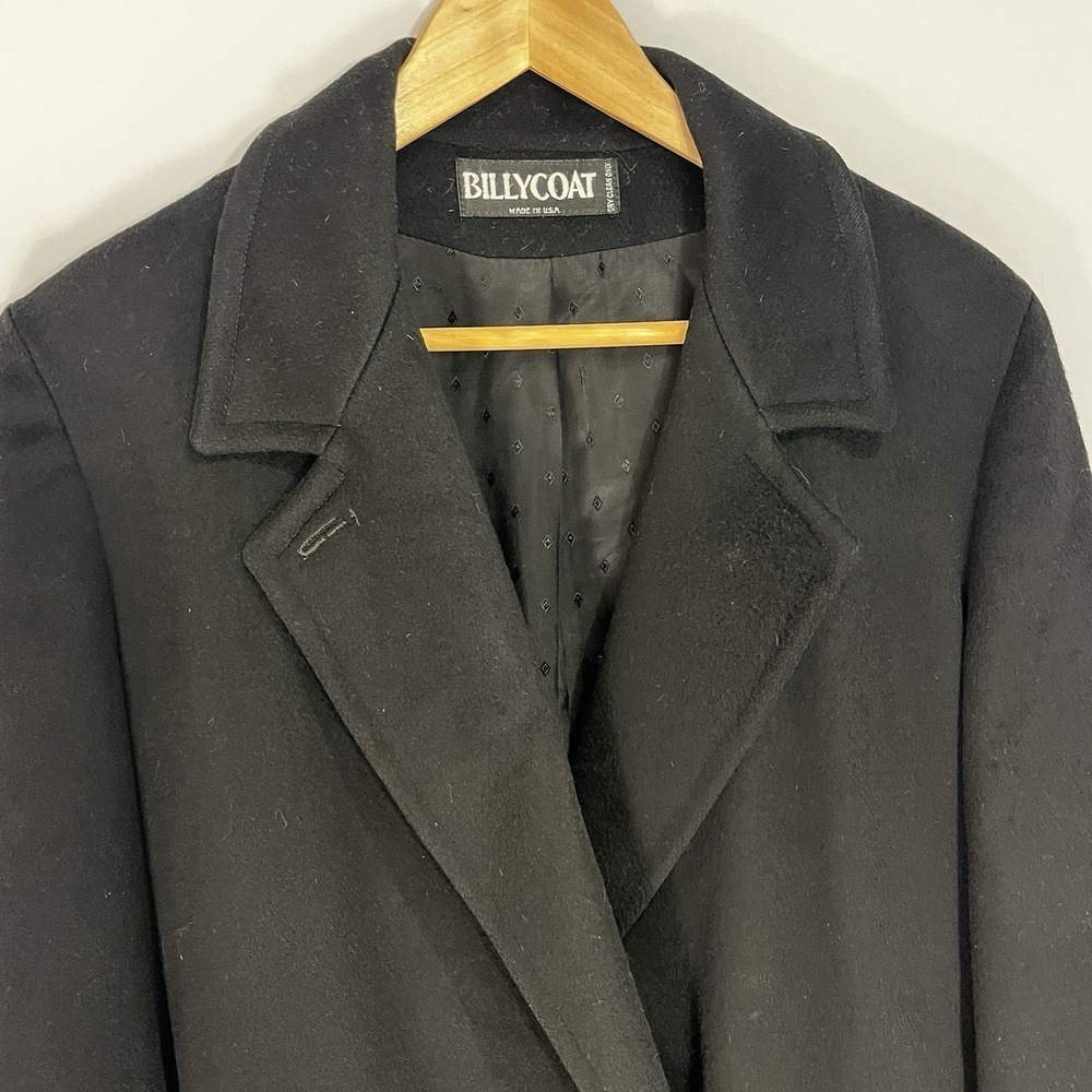 Vtg 80s Billycoat Blk‎ Wool Trench Coat Double Breasted Women's 4 Drk Academia